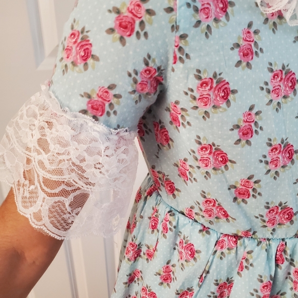 Girls' Historical Early American Lady Pink & Blue Dress Costume Size Medium 8/10 - Picture 4 of 9